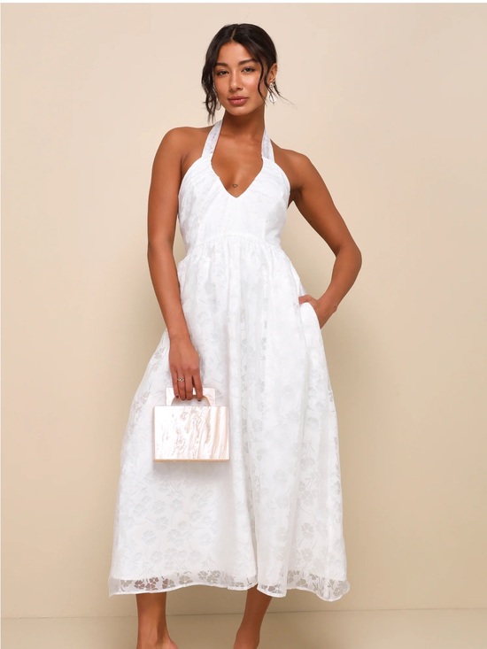Lulus Dresses & Skirts - Lulu's Ivory Lace Halter Midi Dress